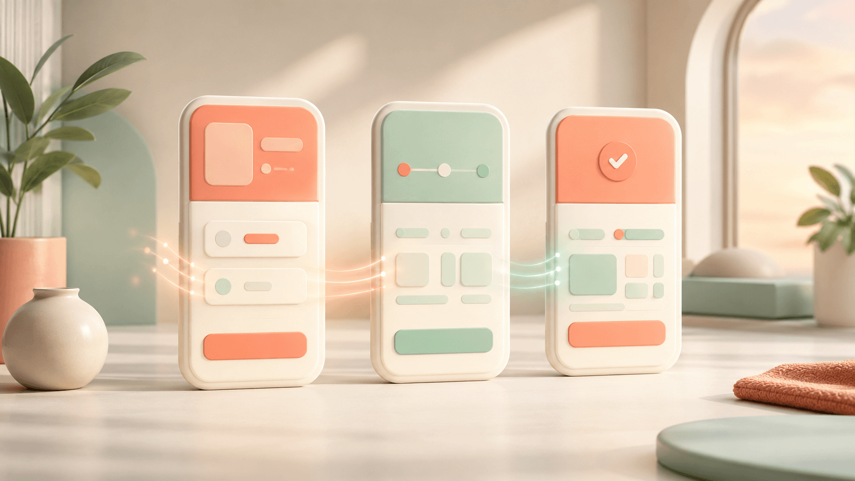 Three phone-shaped panels in sequence suggesting an animated booking walkthrough